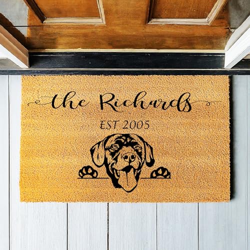 Custom Doormat Labrador Dog Coconut Coir Personalized Gift Doormat Welcome Mat Housewarming Gift Closing Gift Last Name Door Mat Chocolate Lab Lover Entryway Rug 1164
