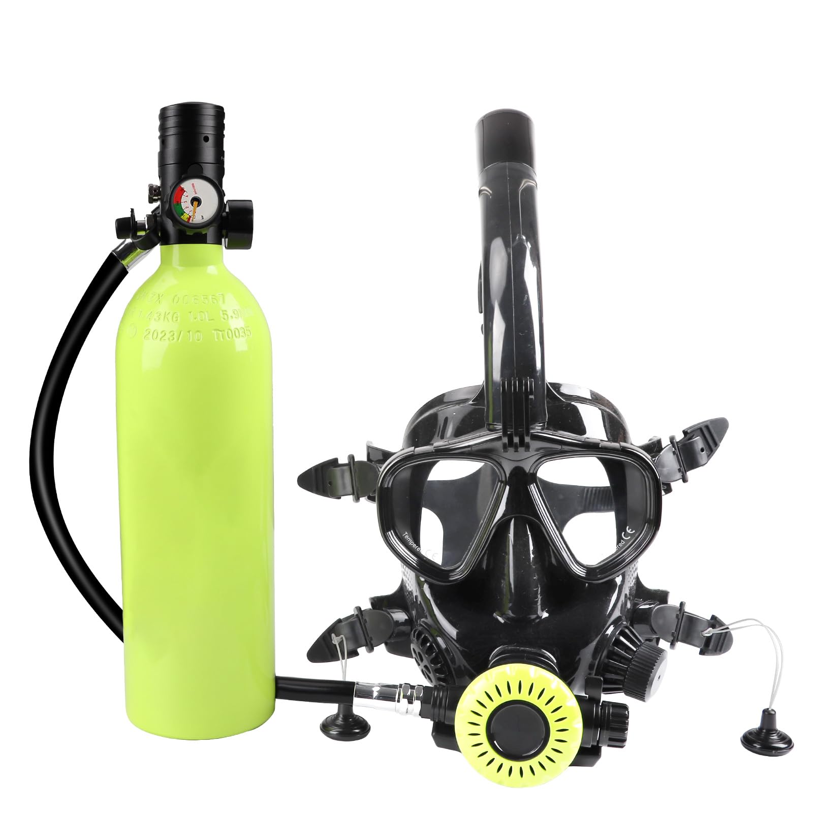 BigKing Mini Scuba Tank with Full Face Diving Mask and Camera Mount,1L Portable Diving Tank DOT Certified Refillable Tank with 15-20 Minutes Diving Cylinder for Underwater Exploration Rescue (Set A)