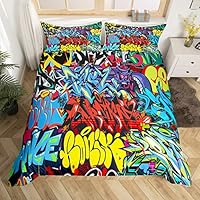 Coole dekbedovertrekset met skateboard, voor tieners, graffiti, skateboard, beddengoedset voor kinderen, jongens, meisjes, sport dekbedovertrek, skb, dekbedovertrek, super kingsize