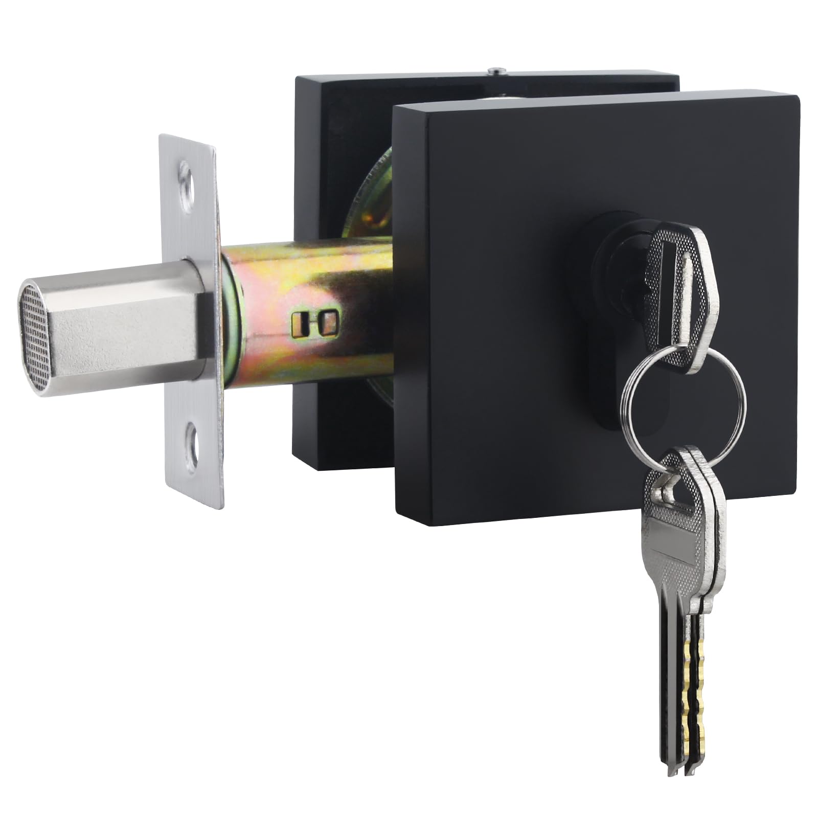 Black Door Lock with Key, Pocket Door Hardware Square Door Handle Lock for Privacy Sliding Door Bifold Door Locks Pocket Door Pull Handles Replacement Hardware