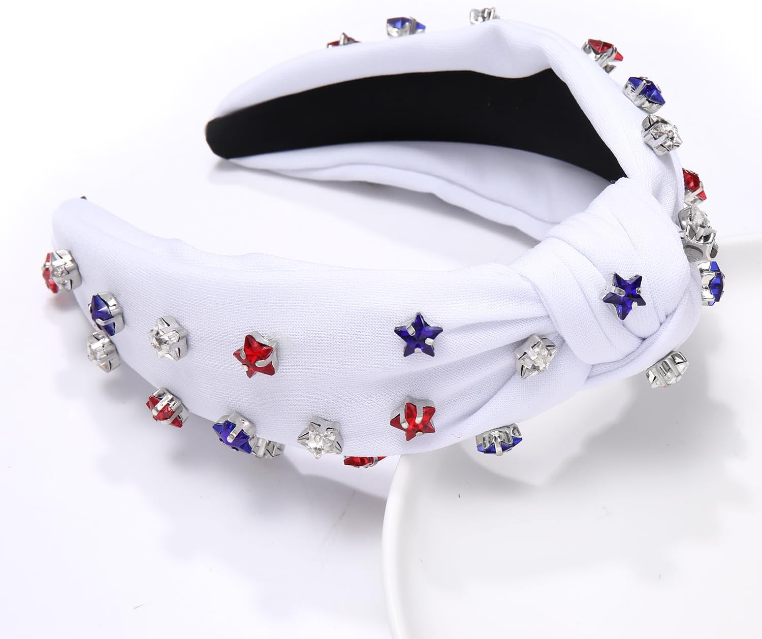 4 th of July Headband for Women American Flag Knottted Headband Red White Blue Crystal Star Patriotic Party Favor - Image 8