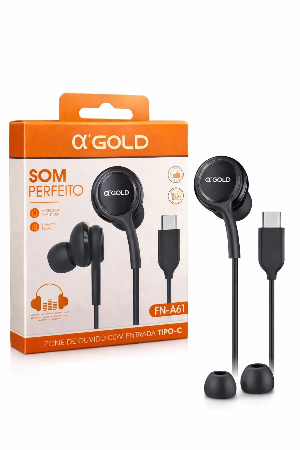 Fone de Ouvido com Fio USB-C In-Ear com Microfone e Controle de Volume, Som Estéreo para