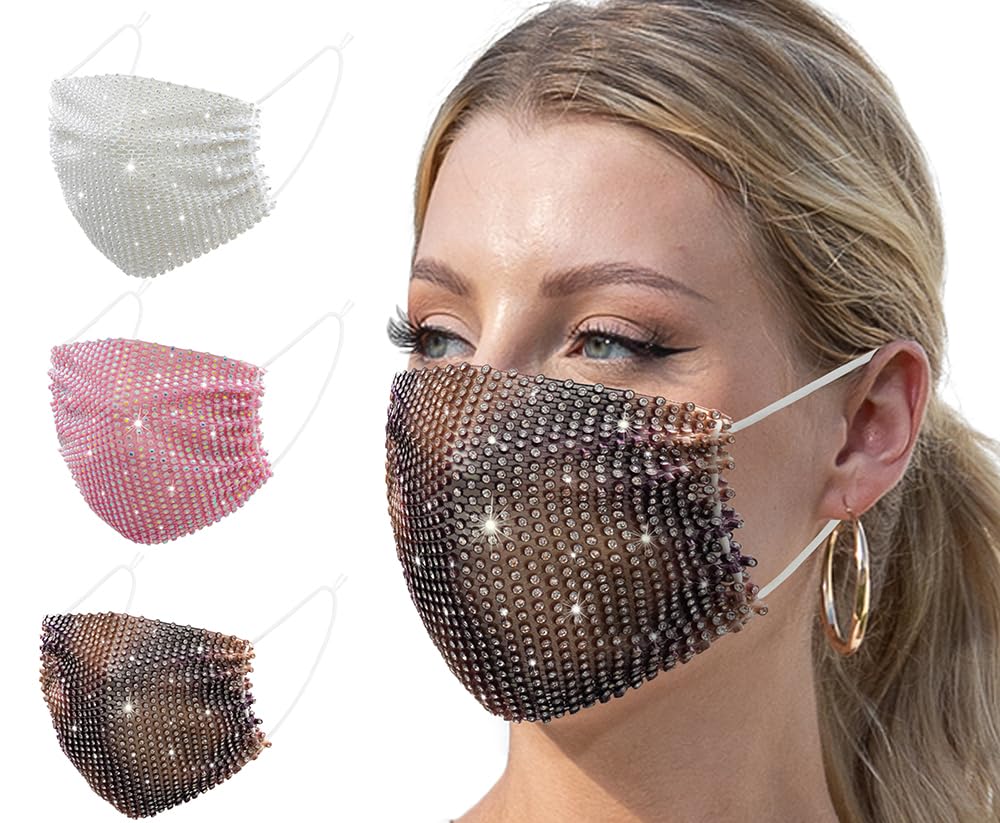 Auriviz 3 Pcs Multi Color Mesh Mask Embedded with Sparkling Rhinestones Special Items for Concert Parties Cute Christmas Outfits and Accessories for Female 2026 New Sequined Breathable Mask