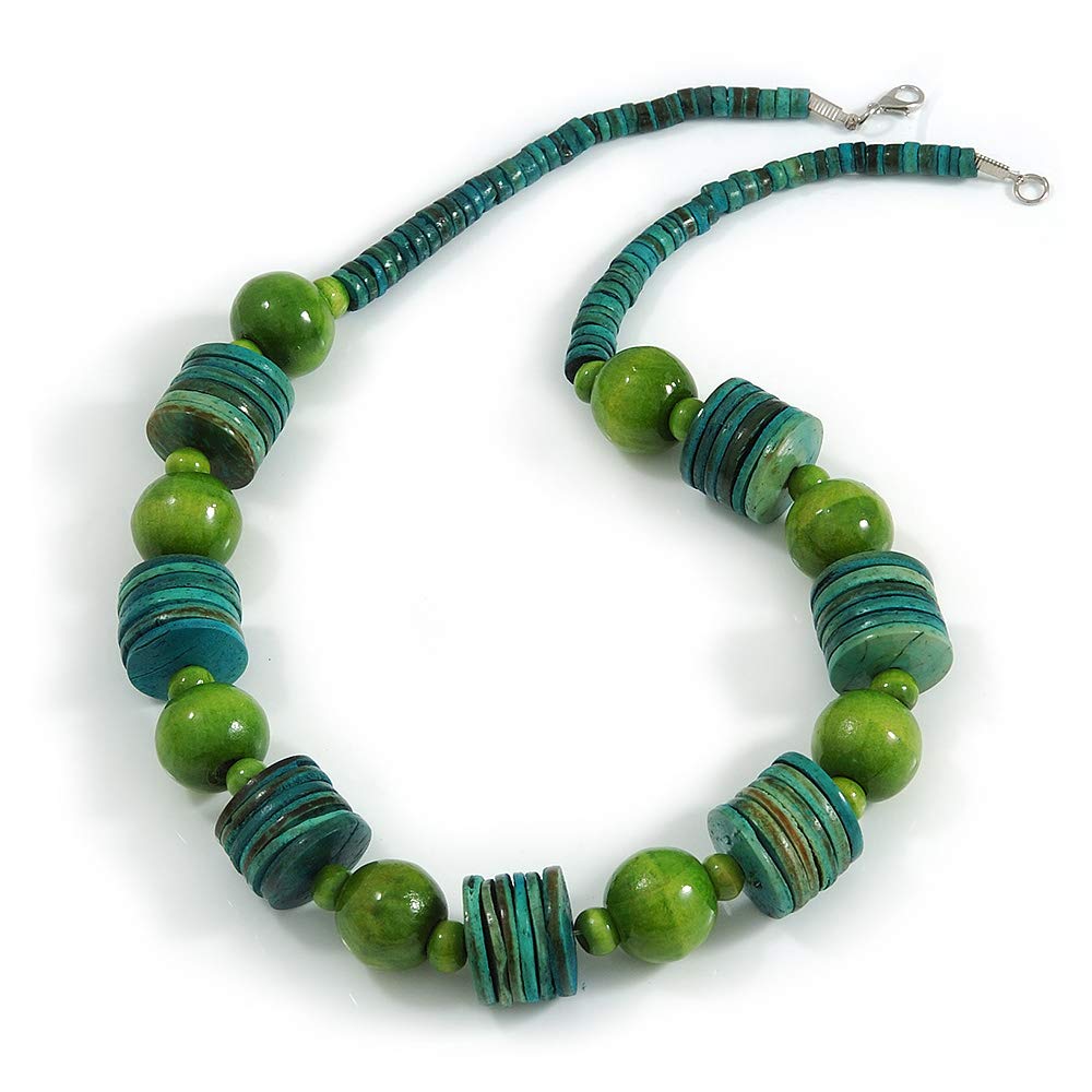 Avalaya Collar grueso de botón y cuentas de madera de lima verde - 60 cm de largo, talla única, Madera