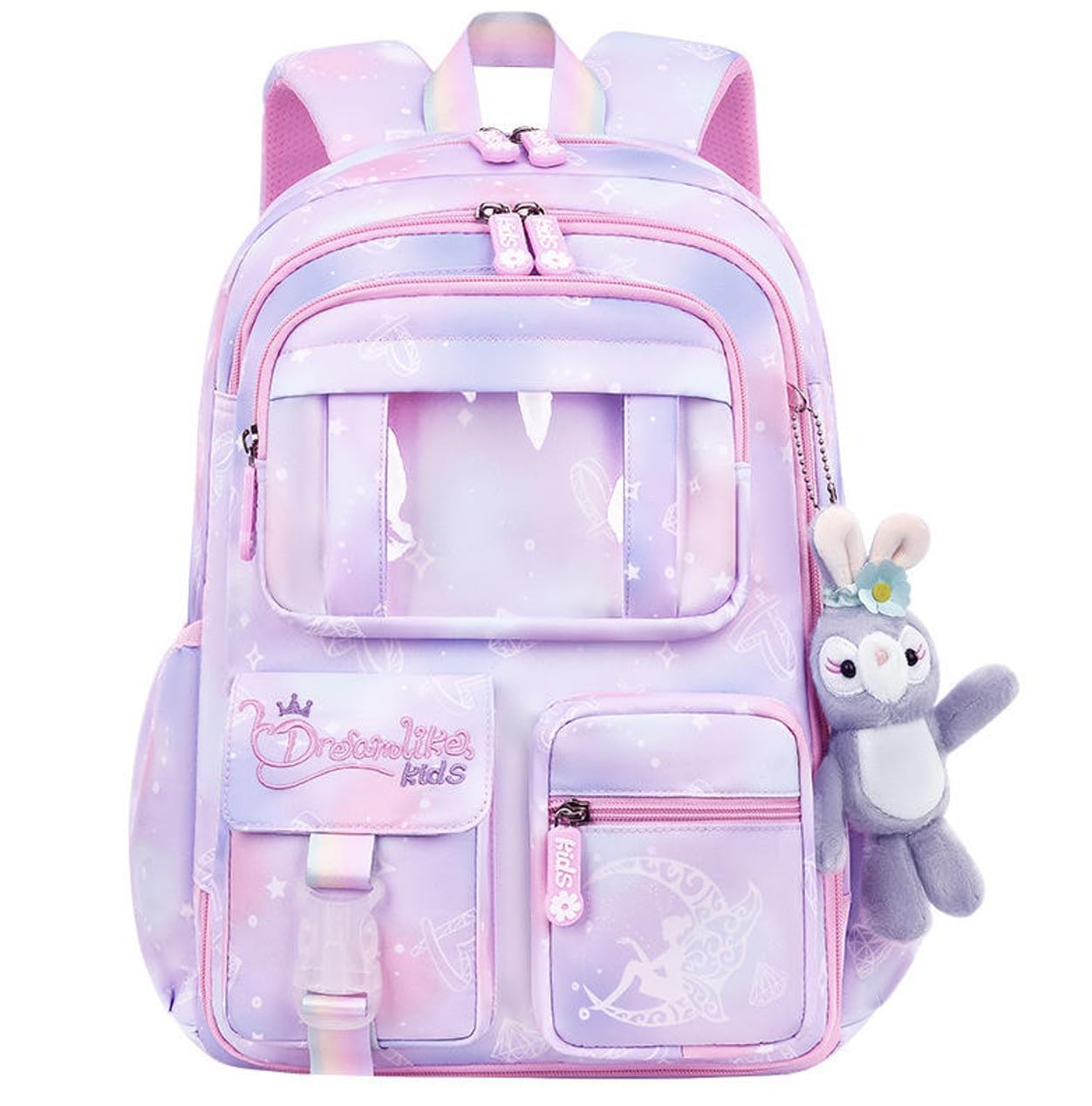 Cute Bunny Backpack with Colorful Sequins for Girls Teens Lightweight &Waterproof School Bag with Multiple Pockets, Hidden Zipper Casual Travel Daypacks Aesthetic Bookbag for Elementary School-image-16