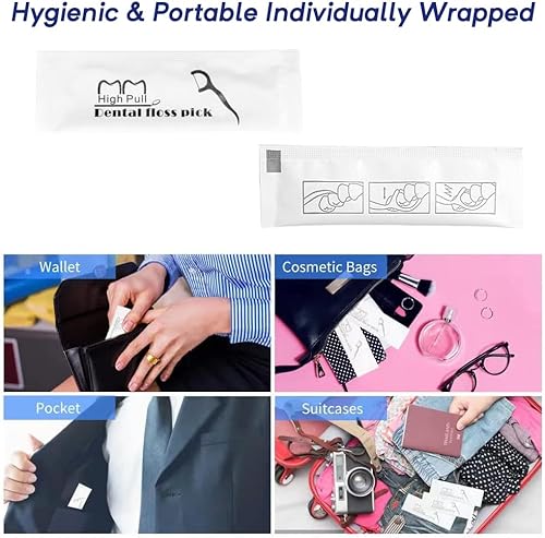 Miniatura 10 de 100 palillos de hilo dental envueltos individualmente, hilo dental tamaño viaje, palitos de hilo dental para limpieza de dientes y cuidado bucal