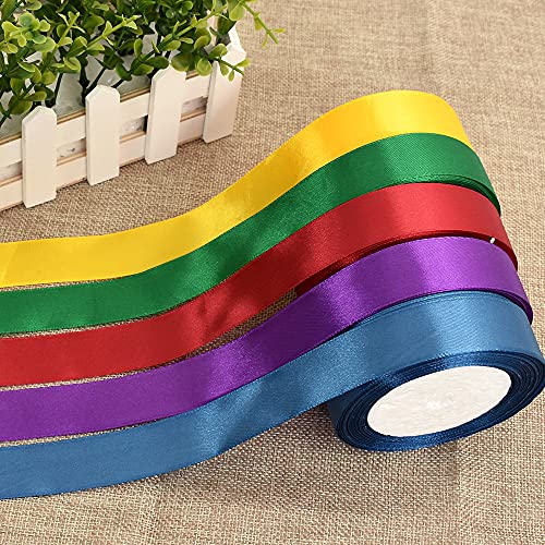 Toniful 1 Inch X 125 Yards 5 Colors Satin Ribbon Rolls, Mixed Bright Dark Gorgeous Color Set Fabric Ribbon For Gift Wrapping Embellish Wedding Birthday Party Decoration Bow Making Floral Craft Sewing #TOP5