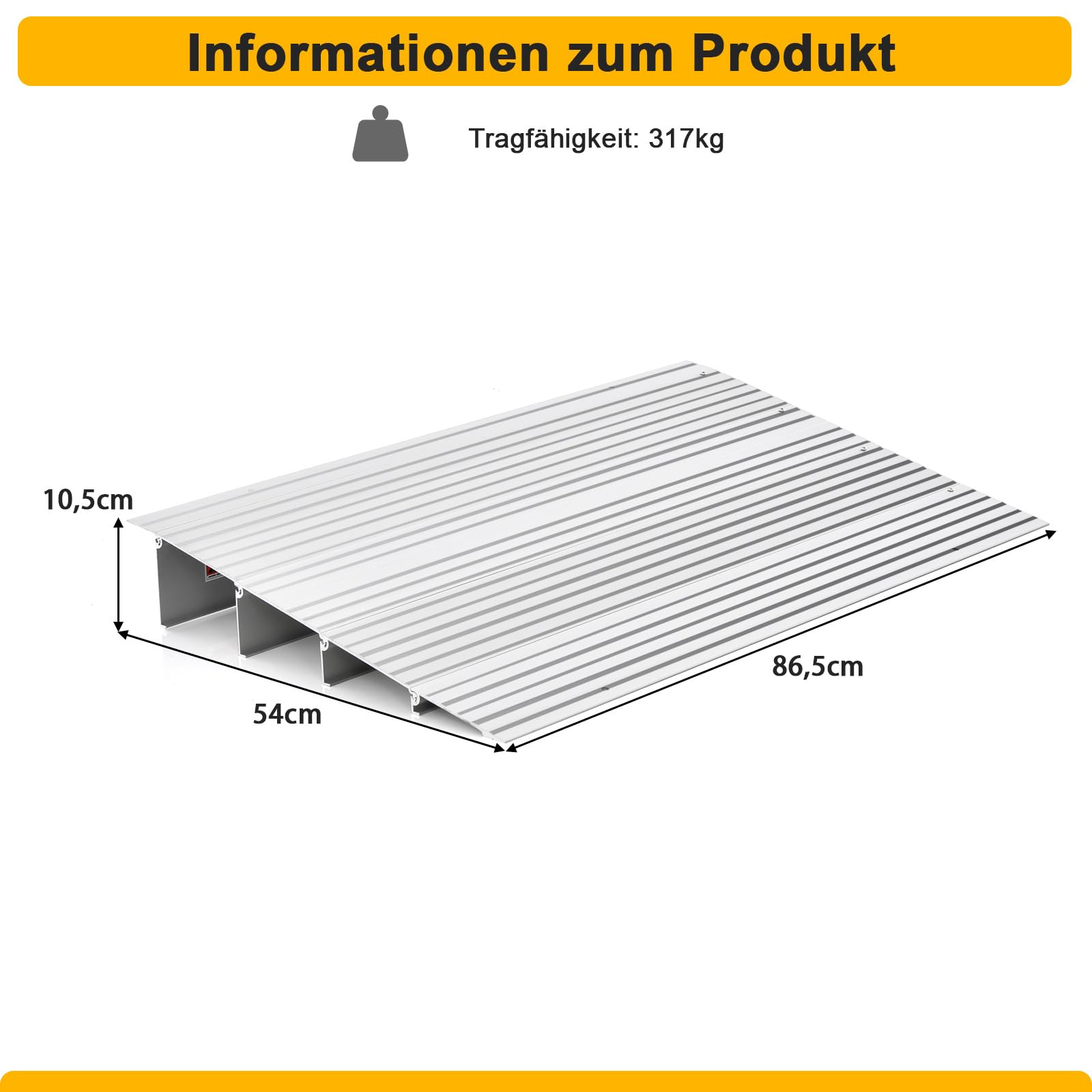 COSTWAY Türschwellenrampe, Rollstuhlrampe Aluminium mit verstellbarem Rampendesign & 317 kg Tragkraft, Bordsteinrampe rutschfest für Rollstuhl, Kinderwagen (10,5 cm Höhe)