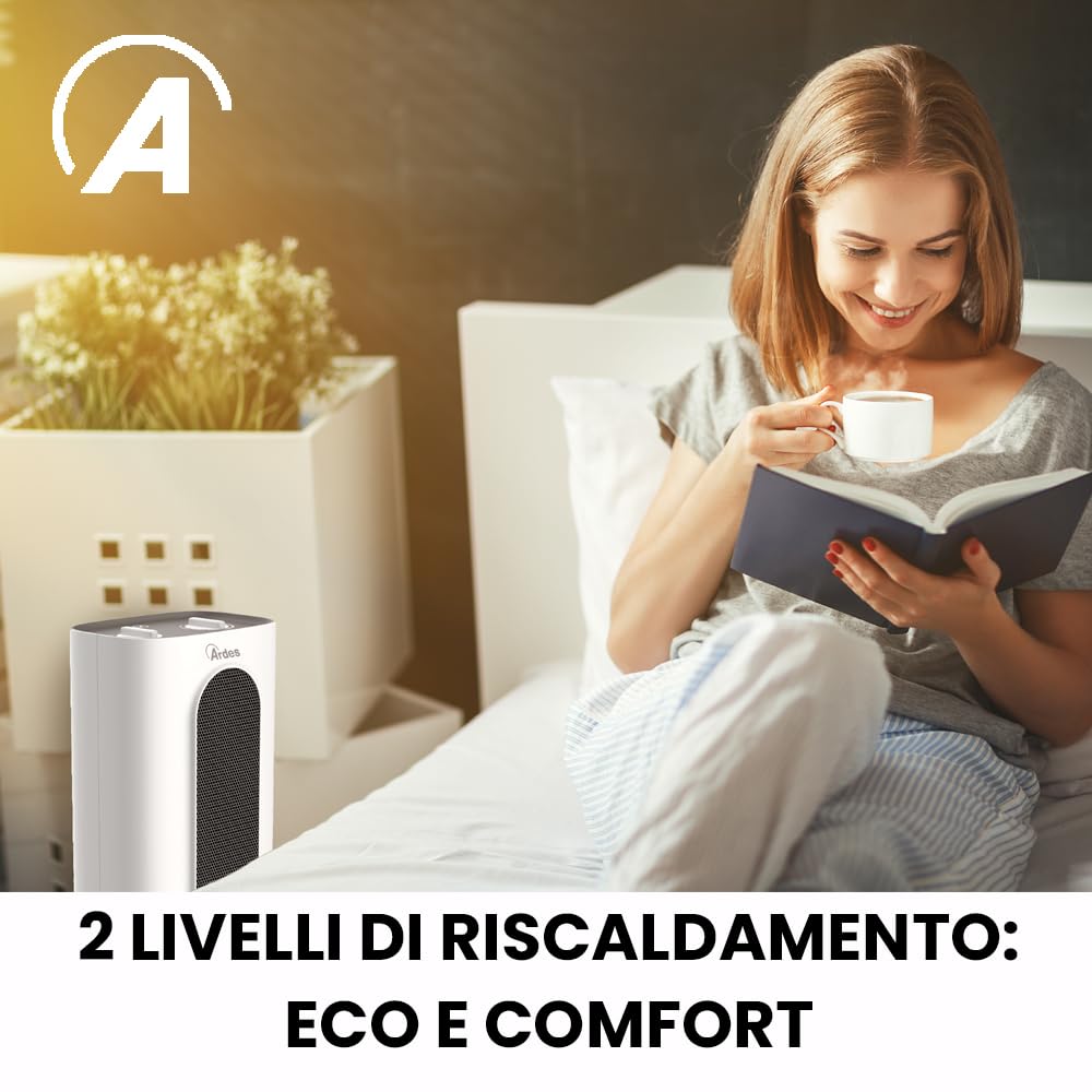 ARDES AR4P18 SOUND XL Oscylacyjny grzejnik ceramiczny 2000 W, grzejnik z panelem sterującym, cichy grzejnik oscylacyjny przenośny z uchwytem