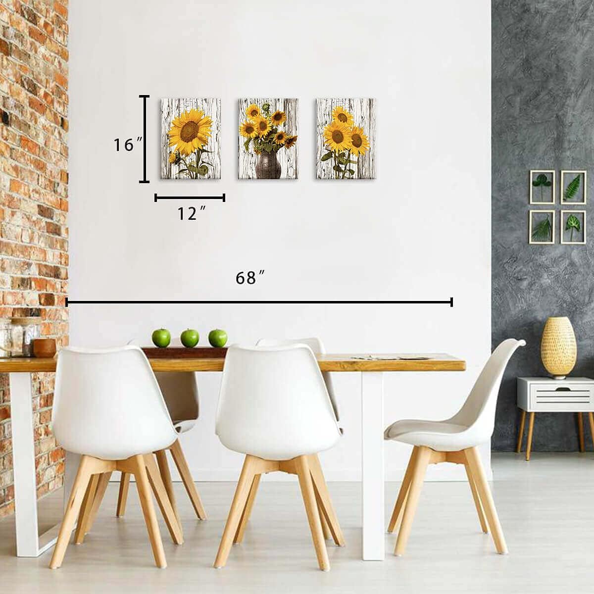 Sunflower Bathroom Decor Canvas Wall Art for Bedroom Rustic Sunflower Kitchen Decor Yellow Vintage Wall Sunflowers Artwork for Walls Paintings for Bedroom Decorations Framed 12x16inchx3pcs