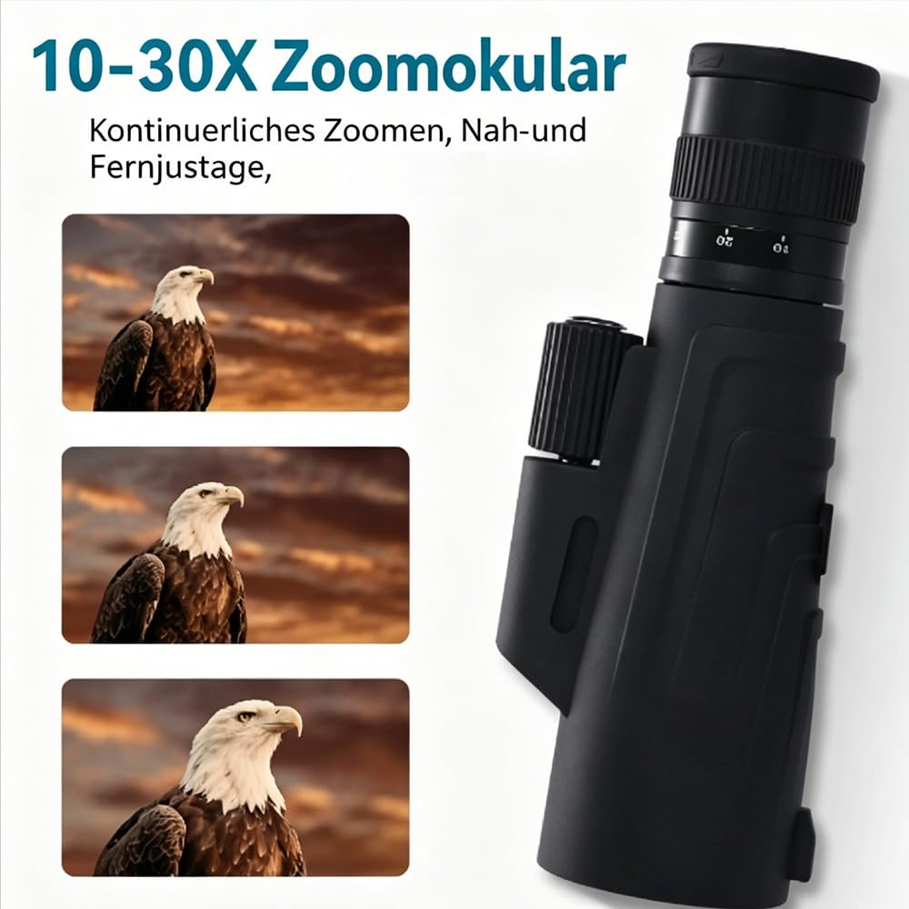 10-30x50 ED Monokular Fernglas, Stickstoffbefüllt, Hochauflösend Zoom, Ideal für Konzertfotografie & Outdoor Beobachtung Black