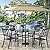 PHI VILLA 5 Piece Outdoor Dining Table Set for 4, 37” Square Metal Dining Table with Umbrella Hole & Stackable Steel Chairs for Patio, Deck, Yard