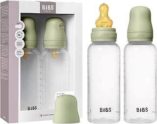 BIBS Babyflasche 270 ml, 2er-Pack Sauger aus Naturkautschuk - Babyflaschenset, Anti-Kolik, BPA-frei, Langsamem Fluss, leicht und einfach zu reinigen, geeignet für Neugeborene ab 0 Jahren - Sage
