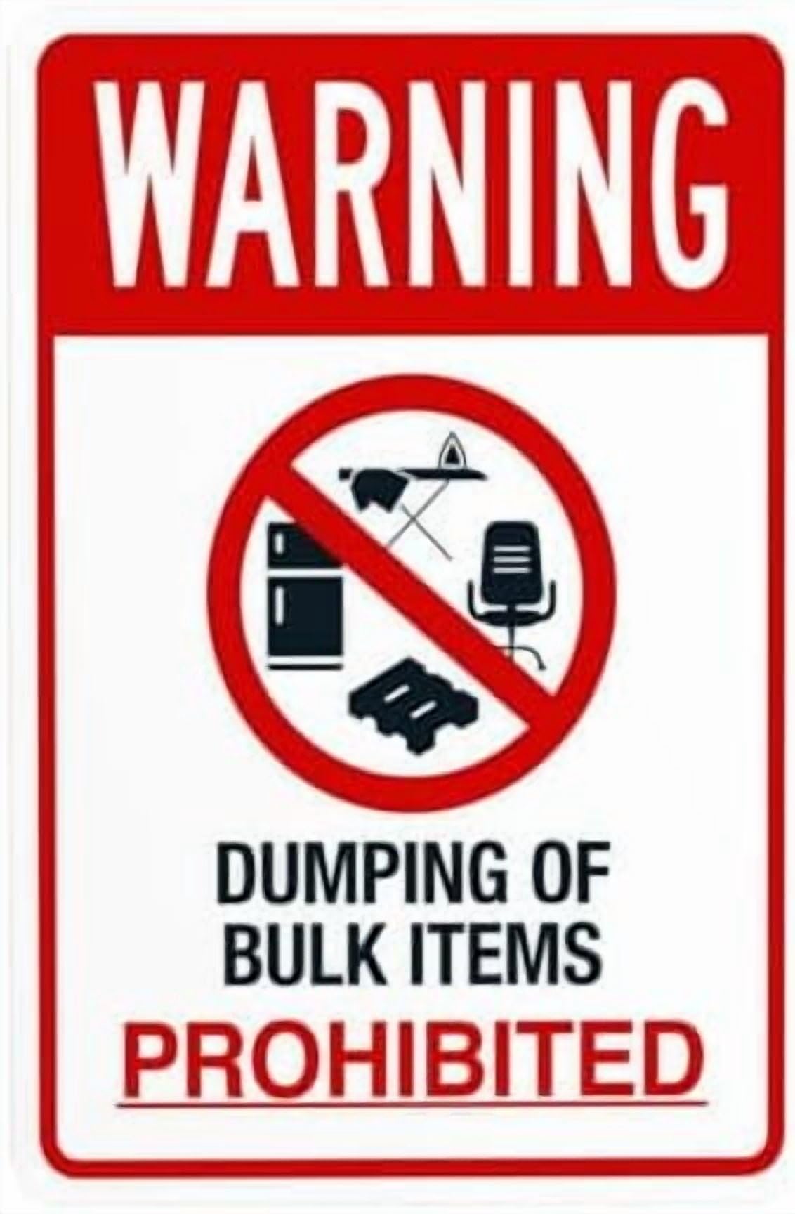(2-Pack) Metal Tin Sign Dumping Of Bulk Items Prohibited Warning Sign, Signs for Home Outdoor Indoor Road Yard Garage Street Wall Caution Custom Decor 8 x 12 Inch