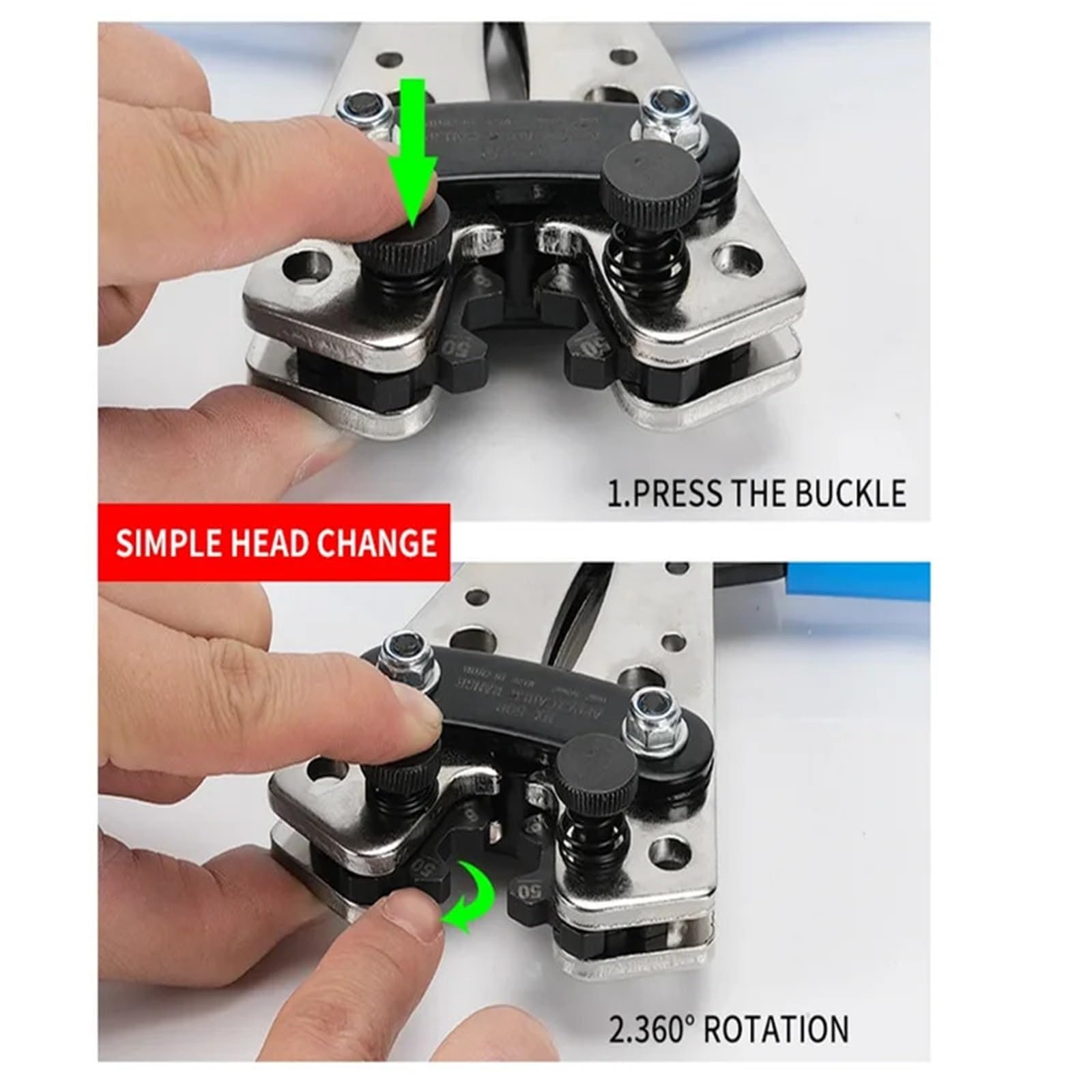 Pince à sertir hydraulique HX-50B, pince à sertir 6-50 mm, cosses à anneau en cuivre 1-10 automatiques pour câbles nus, outil de sertissage pour cuivre et aluminium (jeu de trois pièces 50b)