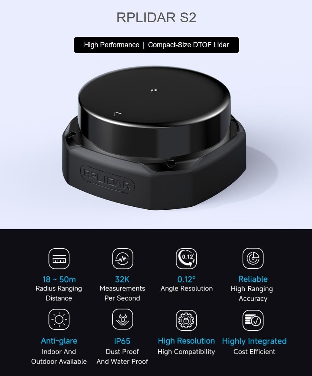 RPLIDAR S2L High-Performance, S2M1-RxL Model, Compact-Size DTOF Lidar, Distance Range 0.05~18m, Support UART Port Communication Modes (RPLIDAR S2L)