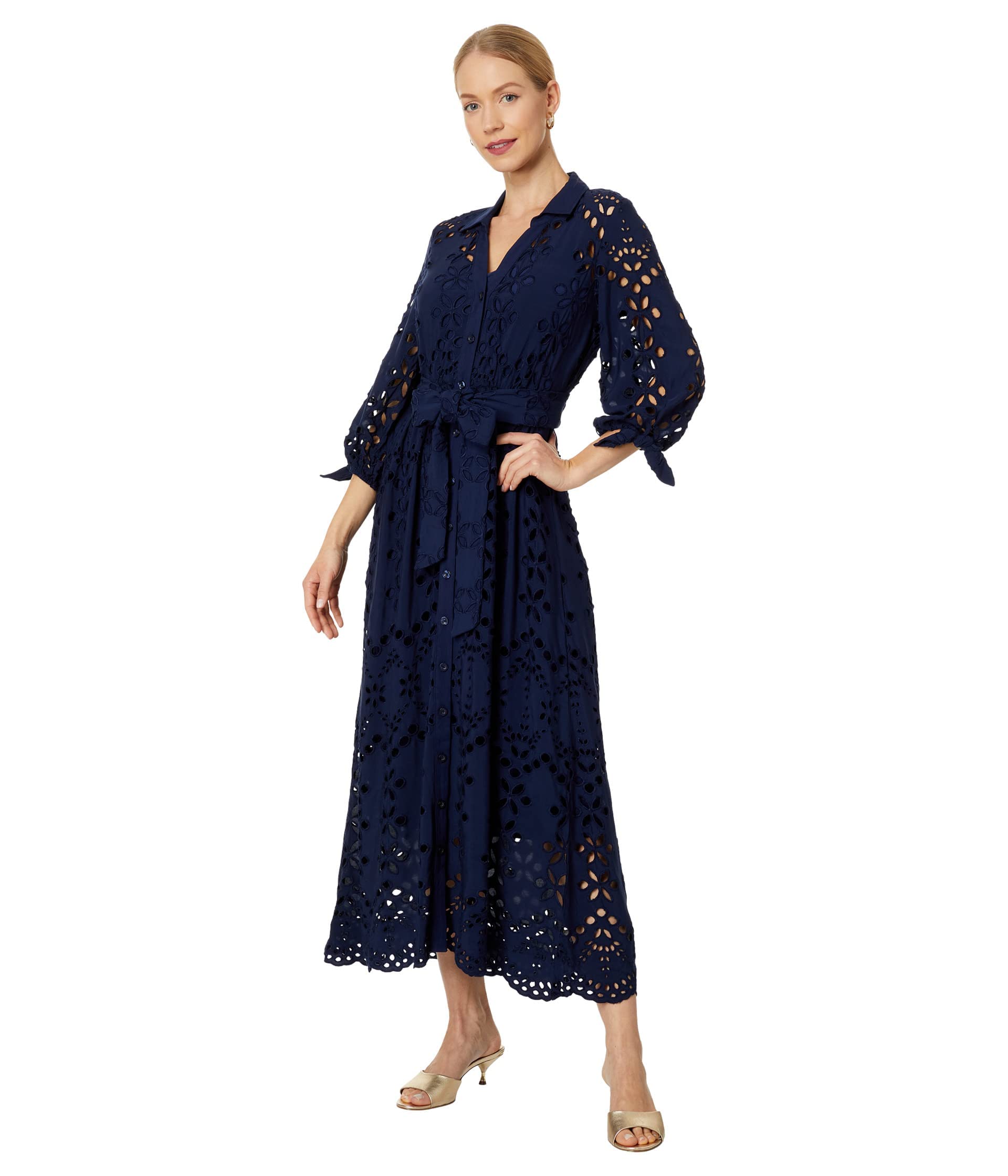 knee length dresses for ladies AMRITA MIDI DRESS, RESORT WHITE SOIREE EYELET main image 0