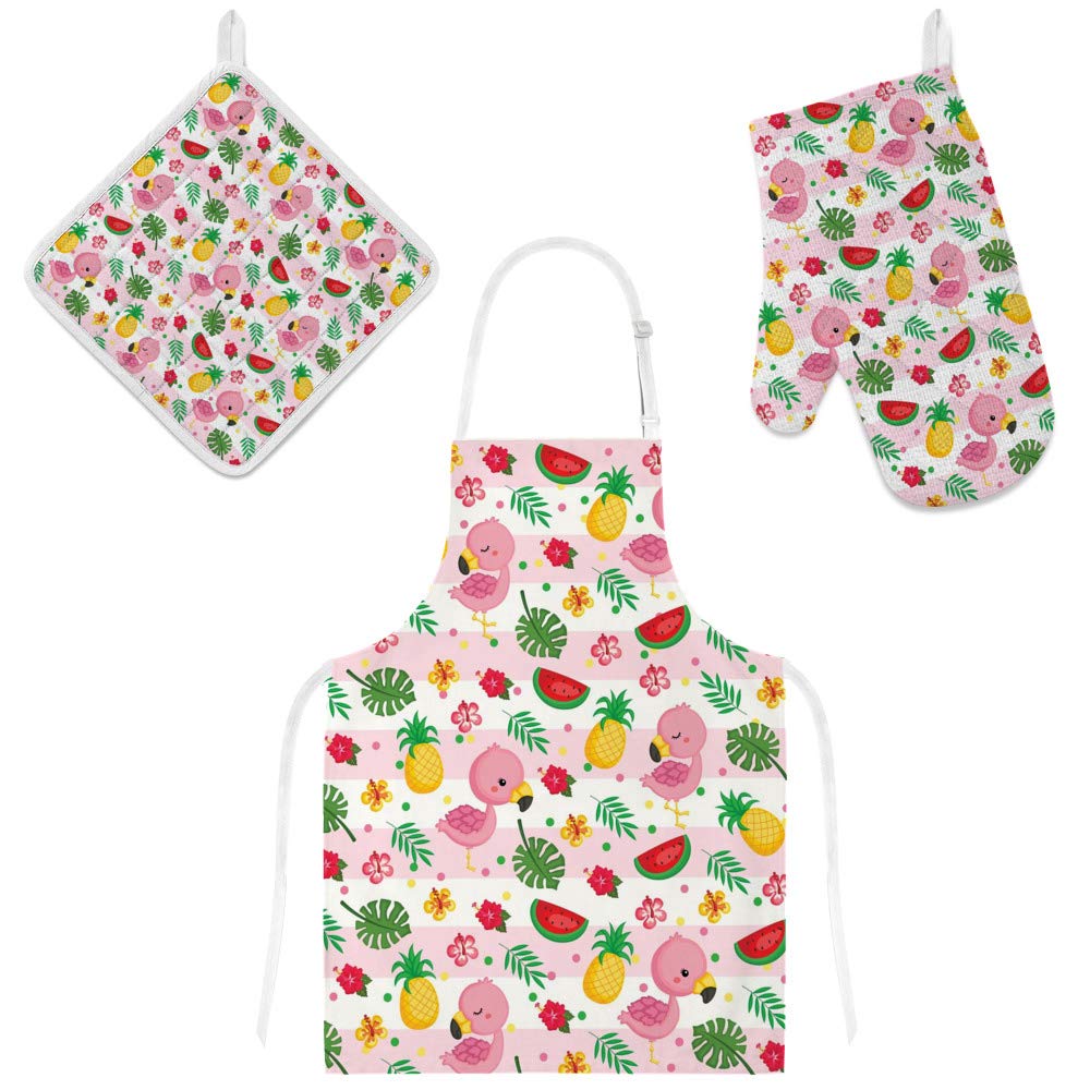 Tablier de cuisine imprimé floral jaune et ses maniques de haute qualité