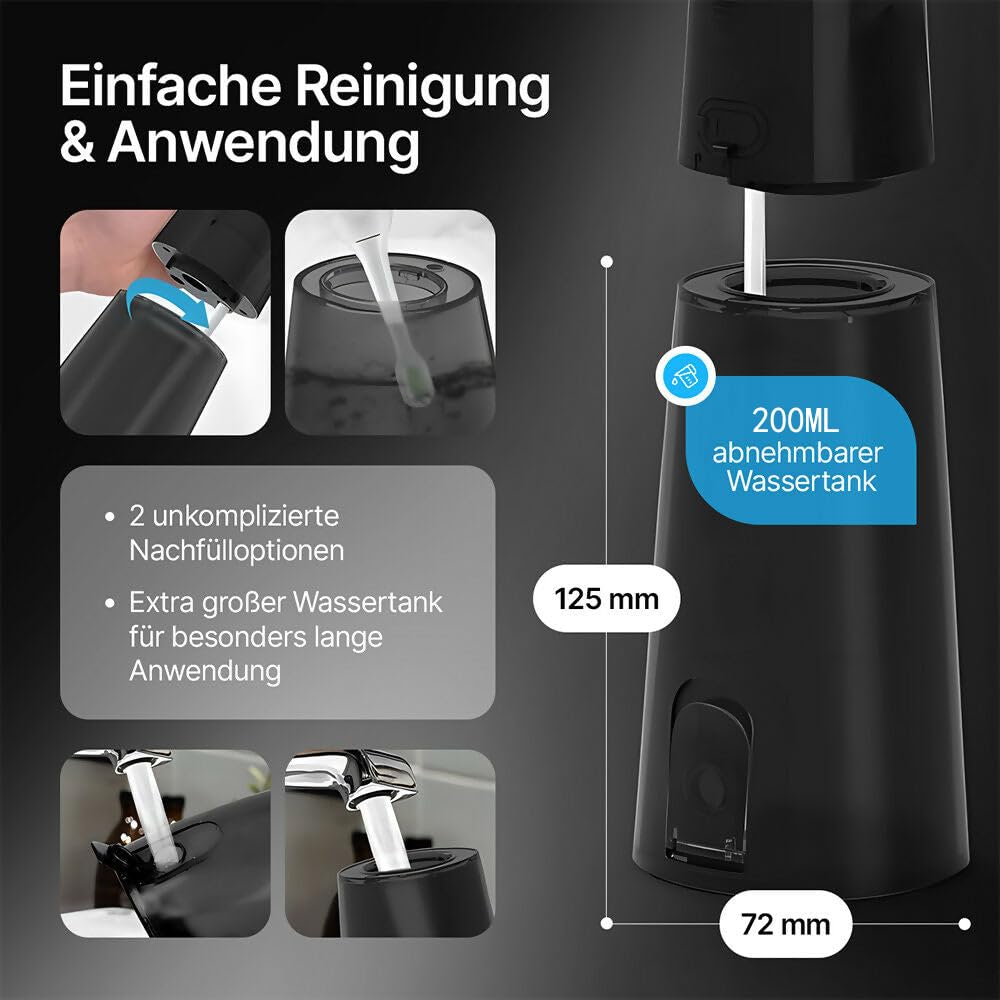 Kabellose Munddusche für optimale Zahn- & Mundpflege / 5 Modi / 200 ml Wassertank / IPX7 Wasserdicht/Munddusche für Zahnfleisch