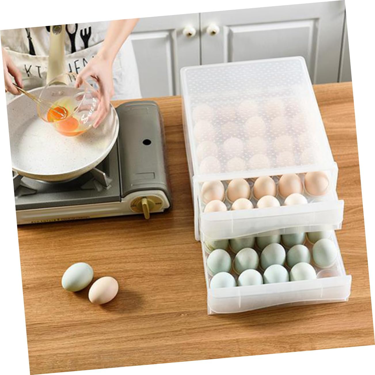 Double-Layer 60 Grids Plastic Egg Storage Box Refrigerator Organizer for Eggs Lid Container for Kitchen and Home Use