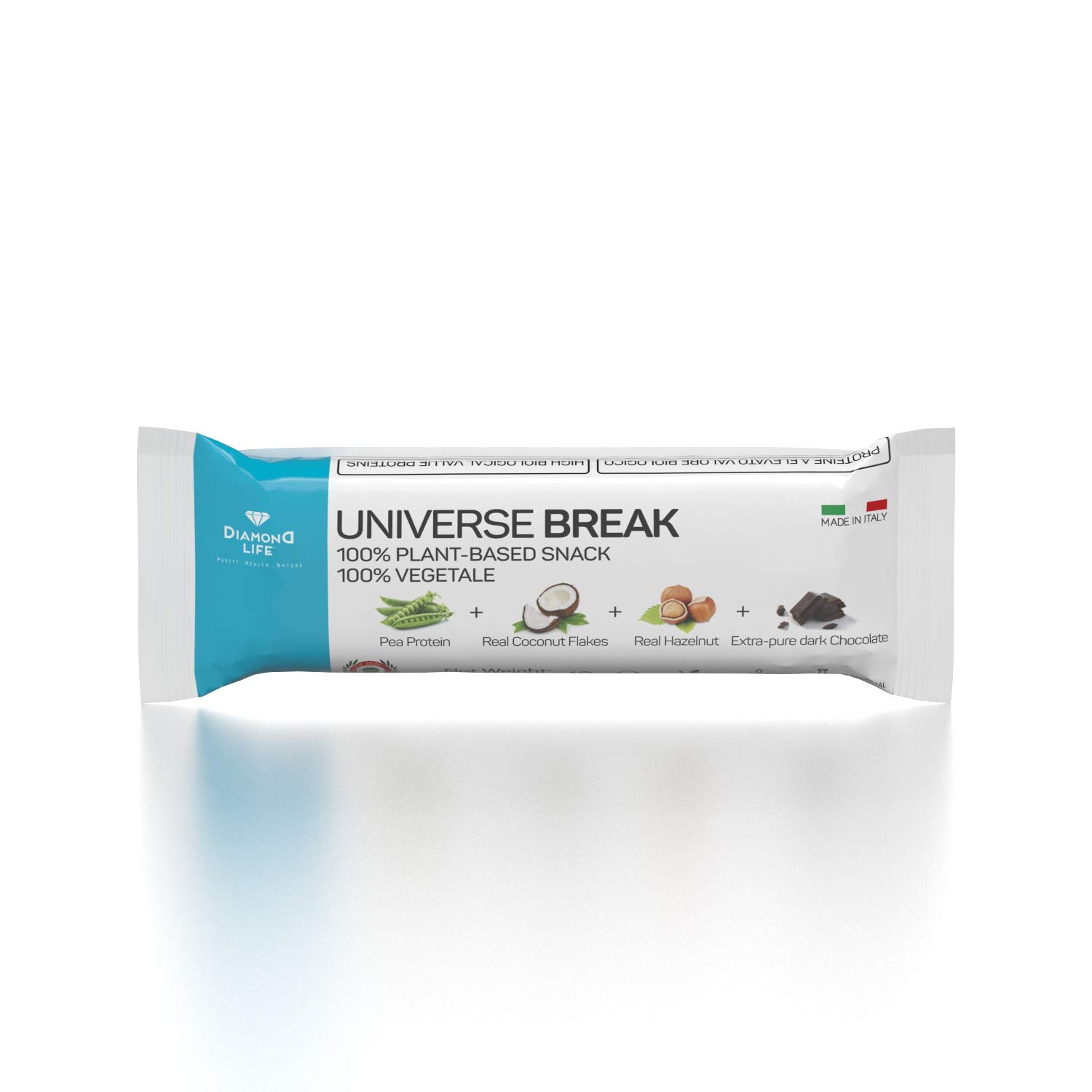 DIAMOND UNIVERSE BREAK | 20 Barrette Proteiche Bilanciate Vegan 100% Vegetali (Proteine Pisello) Con Aminoacidi Essenziali e Vitamine | Cioccolato Extra Fondente Bio | Senza Glutine, Senza Lattosio