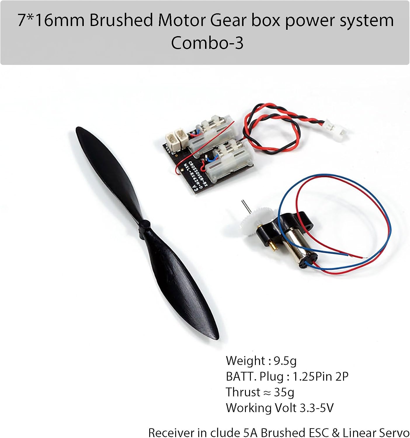 DIY Micro Brushed Power System with 7x16 Brushed Motor,Micro Prop,Micro Receiver for RC Micro Mini Indoor Airpalne (BLPS716-242)