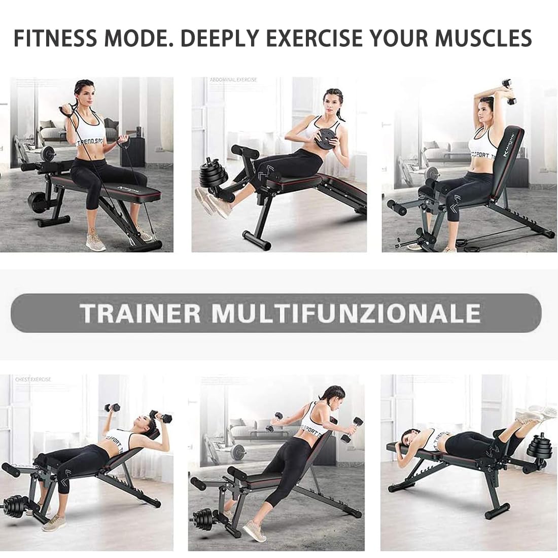 Banco De Pesas Plegable, Respaldo Ajustable En 5 Posiciones, Cojín Engrosado， Banco Musculación Multifuncional Para Gimnasio En Casa, Entrenamiento Para Gym En Casa Black,162 * 118 * 48cm