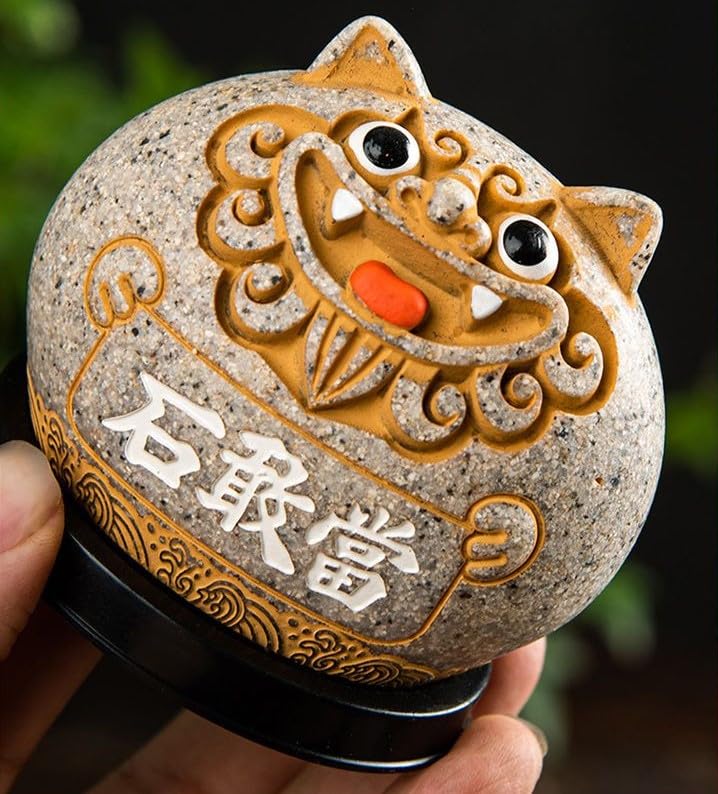 Estatua León Guardián Shisa Feng Shui Amarillo Gris Grande miniatura 6