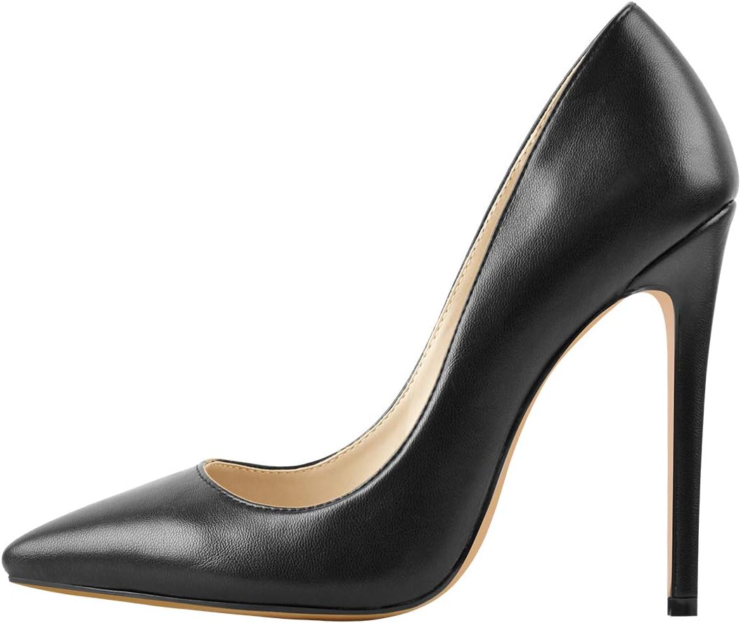 Richealnana Women's Pumps Fashion High Heels Classic Pointy Toe High Heel Dress Pumps Shoes PU Black Size 11