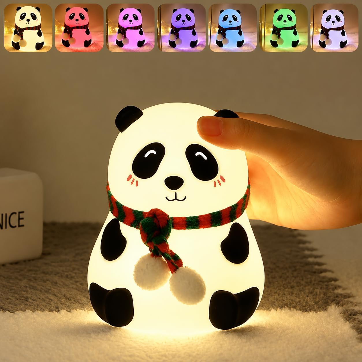 Panda Night Lamp Silicone | Cute Bedroom Decor | Rechargeable Touch Control, 7 Colour | Night Light for Kids, Girls & Boys Room Bedside Light | Gift for Toddlers, Teens-image-29