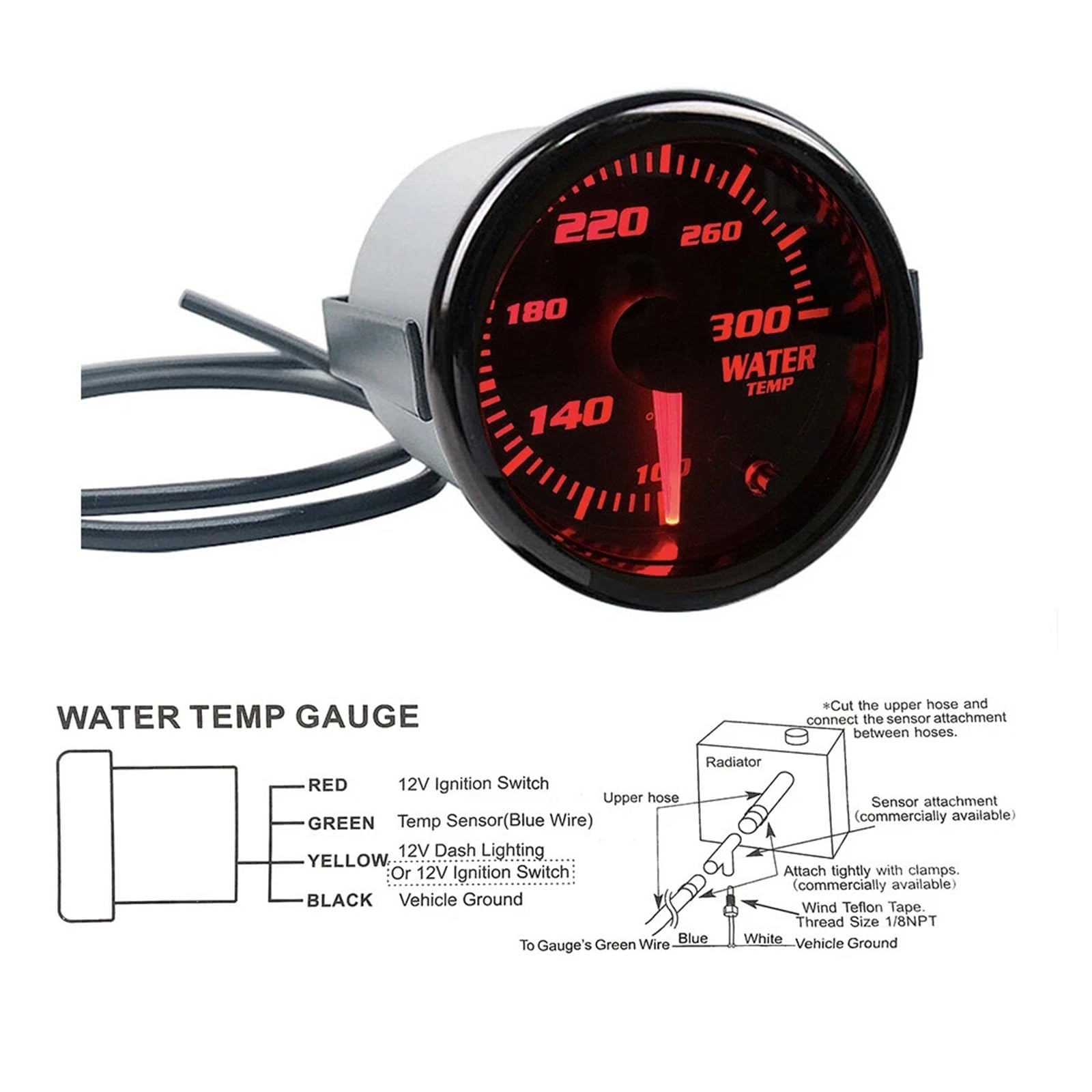 Termometr do wody 2'52 mm z czujnikiem temperatury NPT 1/8 100-300 °F LED 7 kolorów