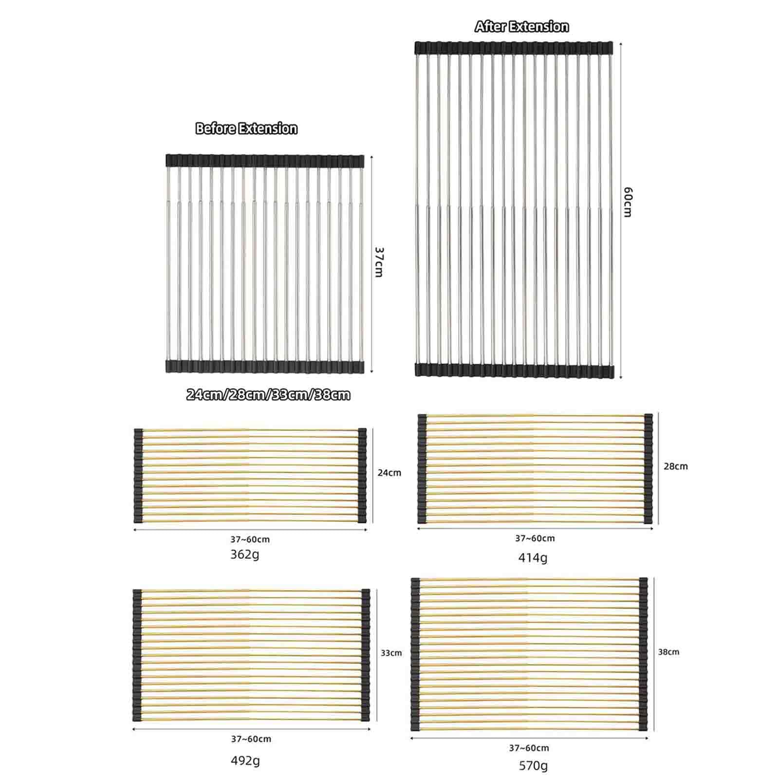 JUSHZ Scolapiatti Da Appoggio Scolapiatti Da Lavello Piattaia Pieghevole Colapiatti Portapiatti Acciaio Inox Piccolo Griglia Avvolgibile Da Appoggio Sopra Il Lavello Retrattile (Silver,37–60x38cm)