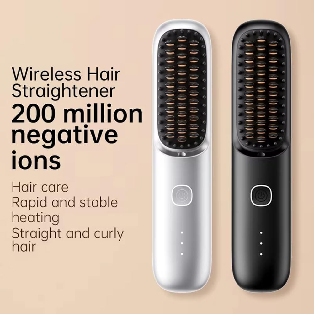 Redresseur de Cheveux à Ions Négatifs, Peigne de Lissage Portable, Fer à Boucler, Lisseur de Cheveux Noir