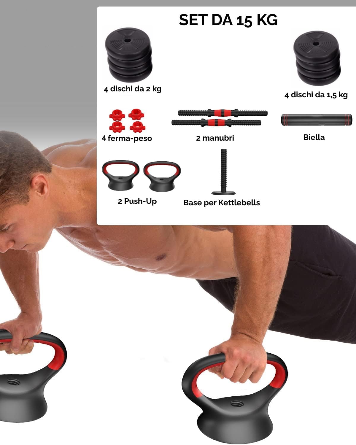 Verstellbares Hantelset, umwandelbar in Langhantel, 6-in-1-Kettlebell-Liegestützständer, verschiedene Gewichte erhältlich, 10–40 kg (15)