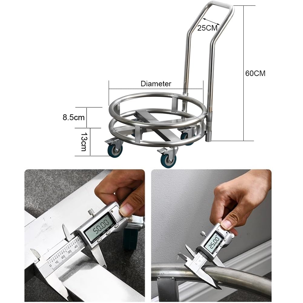 Carrello portavaso in acciaio inox con 5 ruote, per mensa, ristorante, supporto mobile per vasi di fiori/servizi alimentari (52 cm)