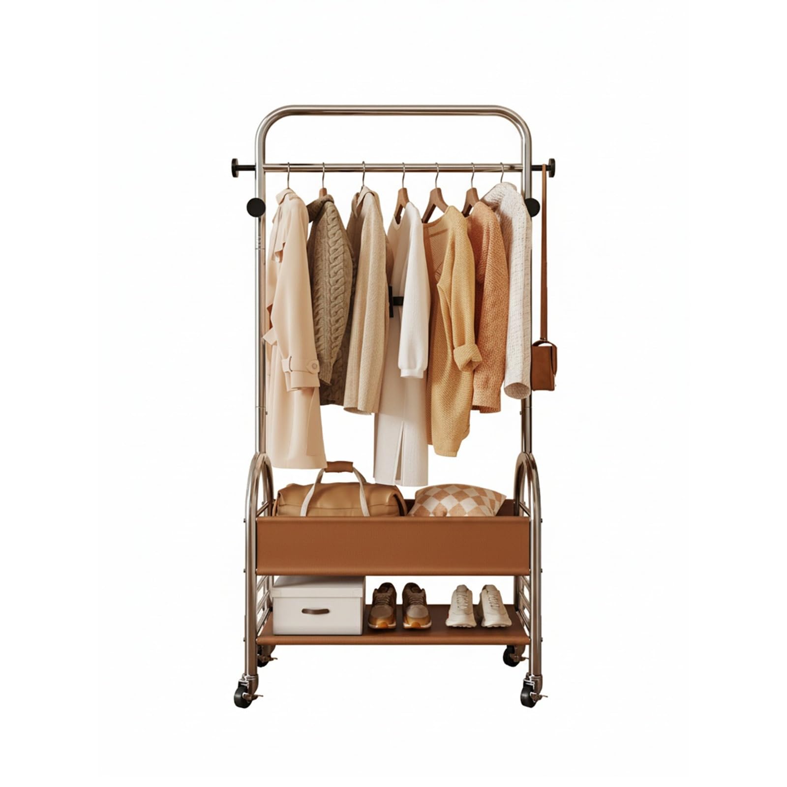 Multi-Functional Hall Tree with Shoe storage & Coat Rack, Movable Freestanding Coat tree for Hallway, Bedroom(Silver,39.37 * 13.39 * 68.11in)