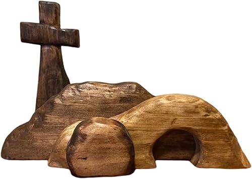 Miniatura 1 de Juego de escena de resurrección de Pascua, decoración de madera con texto en inglés He is resucitado, tumbas vacías, estatua de Jesús, estatua de