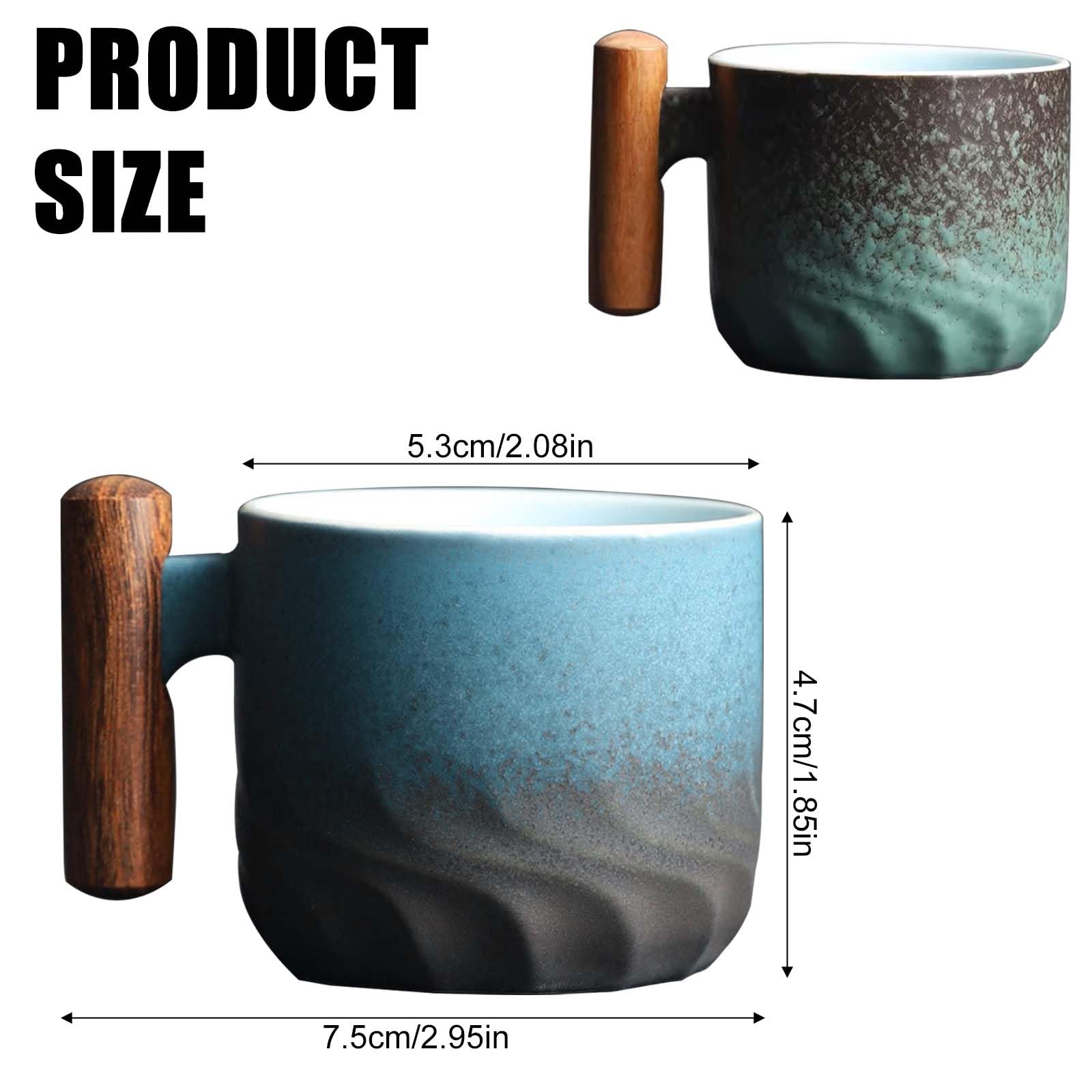 Lot De 4 Mini Tasses Expresso 60 Ml Céramique + Anse Bois – Design Artisanale Élégante, Noir/Blanc/Bleu/Vert, Cadeau Café Idéal