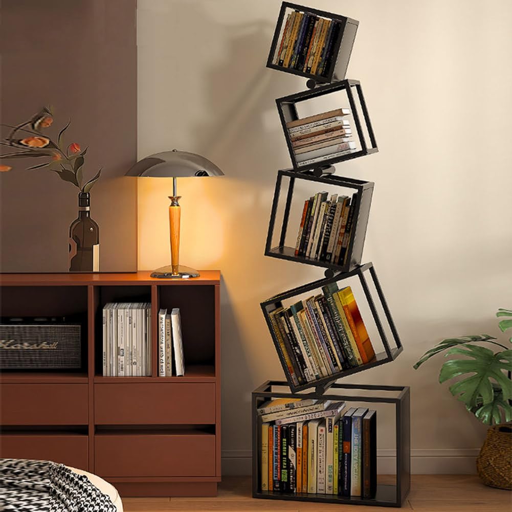 Libreria Etagere,Scaffale Esclusivo Alto 5 Livelli da 72",Librerie Moderne e Geometriche Scaffale in Metallo Fresco,Scaffale ad Angolo per Camera da Letto,Soggiorno,Ufficio Domestico