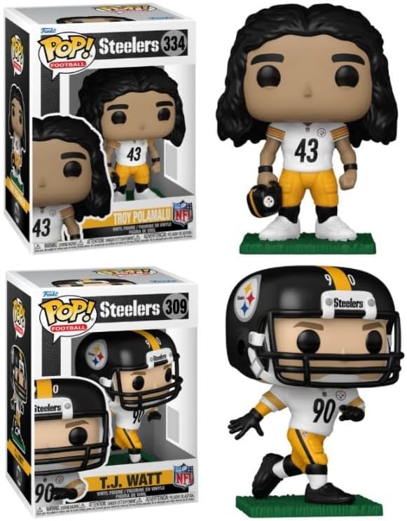 Funko Pop! NFL Pittsburgh Steelers TJ Watt #309 and Troy Polamalu #334 Vinyl Figures, Set of 2