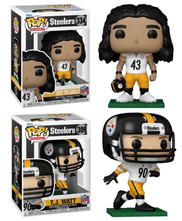 Funko Pop! NFL Pittsburgh Steelers TJ Watt #309 and Troy Polamalu #334 Vinyl Figures Set of 2