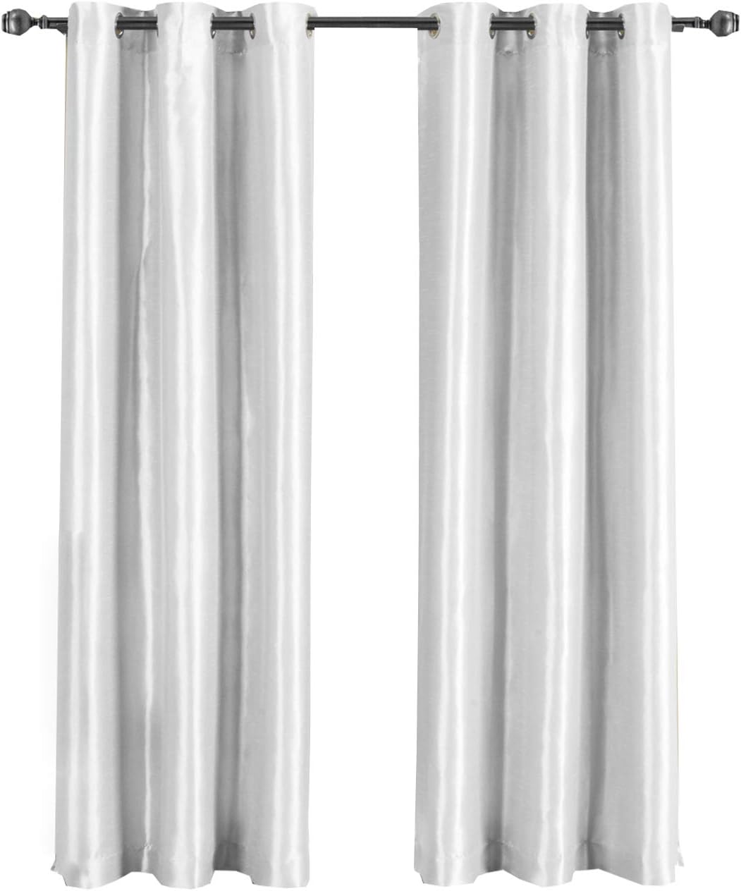 Royal Hotel Bedding Soho 100% Blackout Window Curtains Panels, Top Grommet Faux Silk Panels, Solid Curtains Set of 2, Pair, 63 Inches Long, White