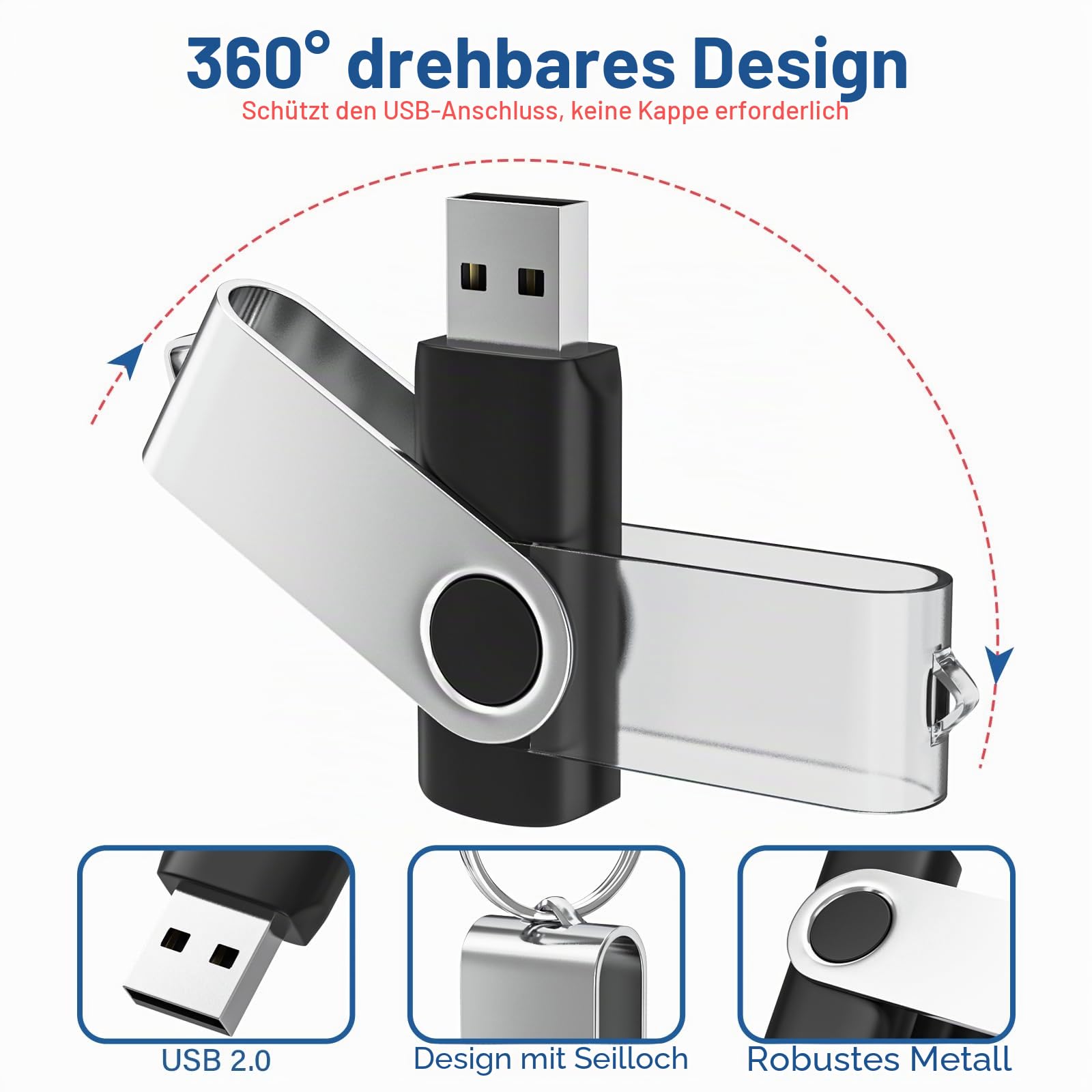 WOOOLKEN USB Stick 16GB 10er Pack USB 2.0 Speicherstick schwarz
