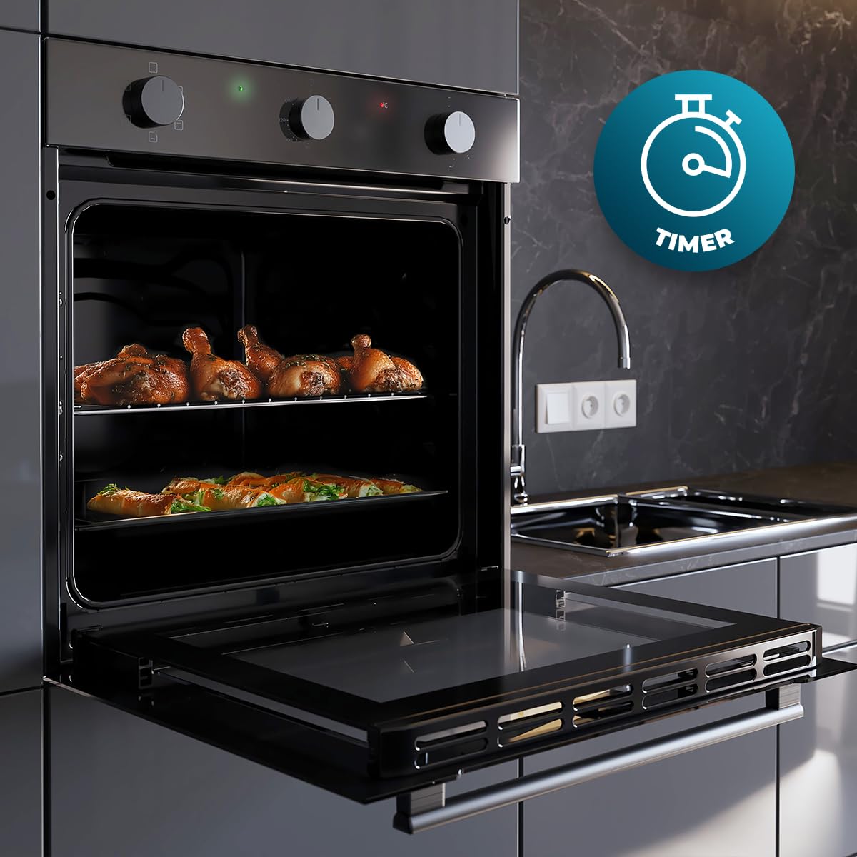 Cecotec Forno da Incasso 77 L Bolero Hexa C126001 Glass Black Time A