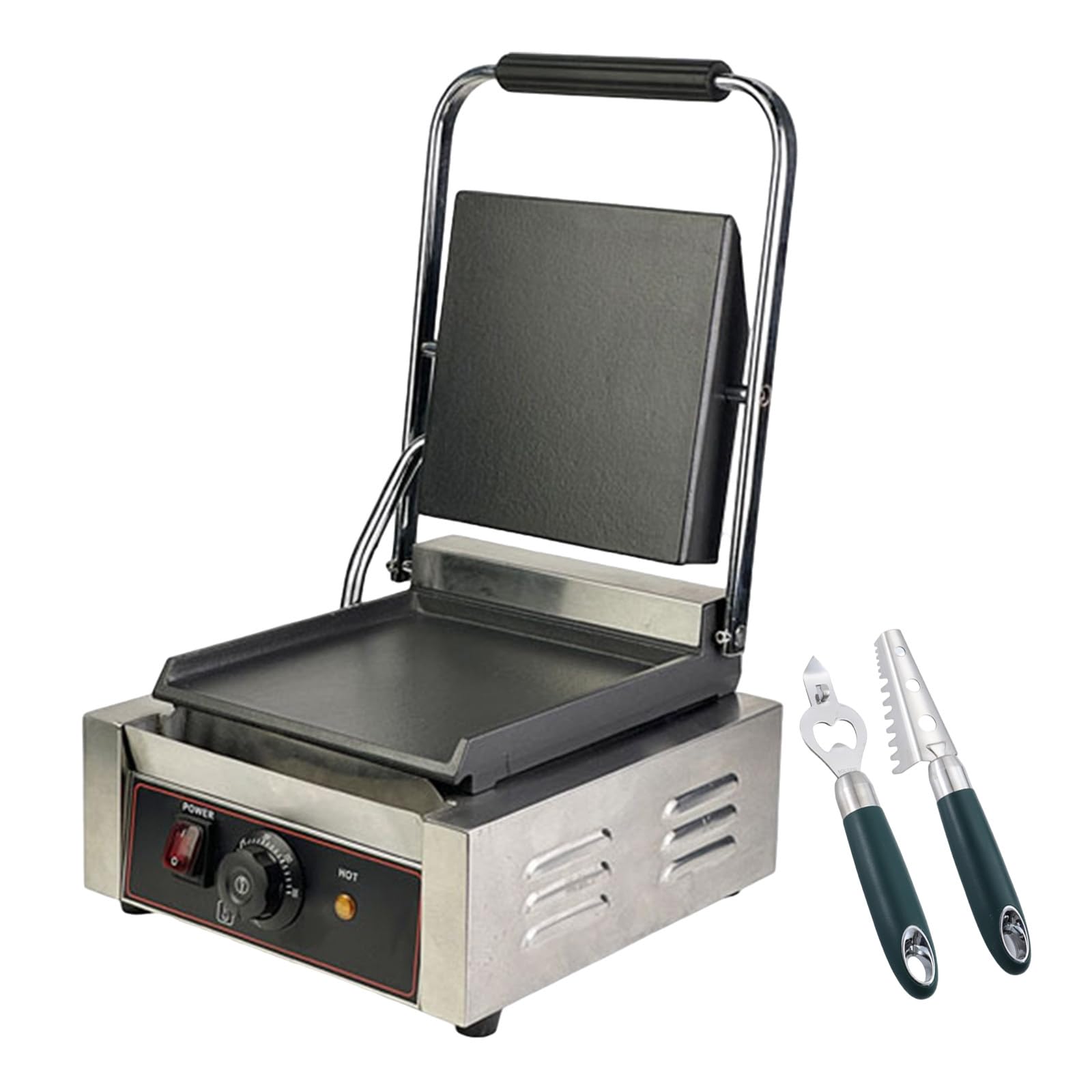 Elektryczny Grill Z Prasą Do Kanapek O Mocy 1800W, Opiekacze Do Kanapek I Prasy Do Chleba Z Płytą Żłobioną I Gładką, Grill Z Pojedynczą Płytą(Z Obieraczką Do Ryb I Korkociągiem),groo/smoo