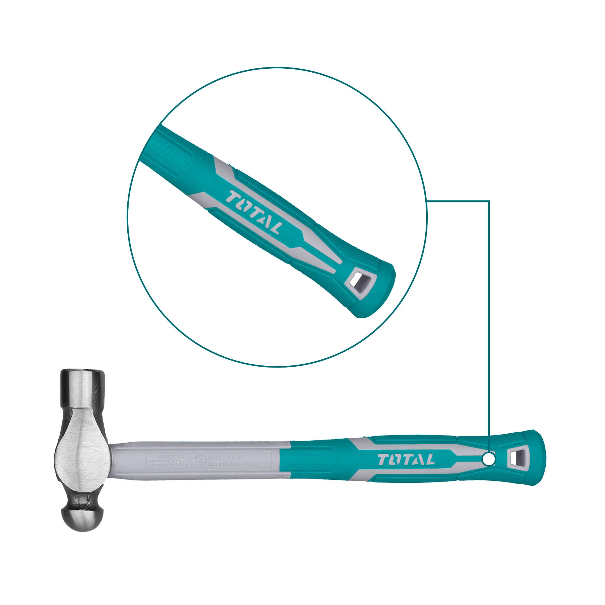 Martello A Sfera TOTAL 450g - Testa Acciaio Forgiato, Manico In Fibra, Per Falegnameria E Fai Da Te - Foto 3