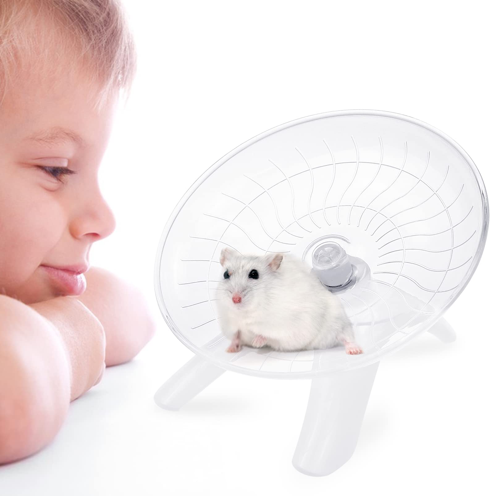 Ruota Criceto, 18 cm Ruota per Criceti in Plastica Trasparente Silenziosa, Ruota di Esercizio Per Criceti Siriani Piccoli Animali Domestici Criceto Gerbil (Bianco)
