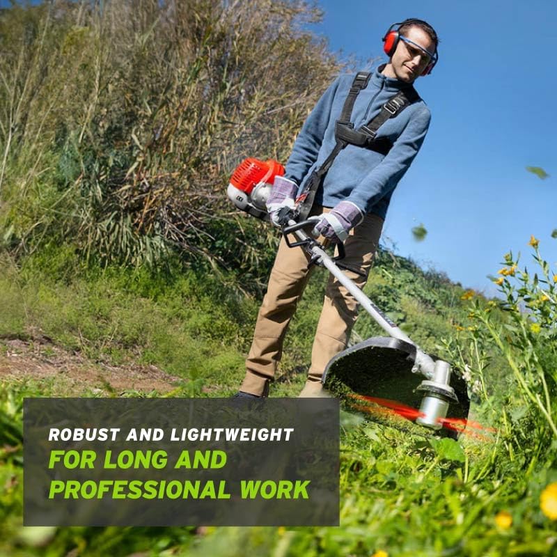 User operating Greencut GM650X-9 brushcutter