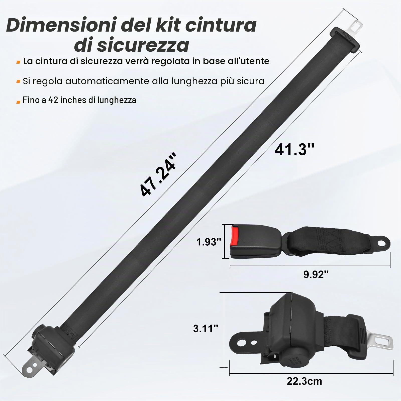 Wai Danie 2 Pezzi 270cm 106" Cinture di Sicurezza Universali per Carrello da Golf Retrattile per Girovita Compatibile con EZGO TXT Yamaha Club Car DS Carrello da Golf Go Kart ATV UTV Bus