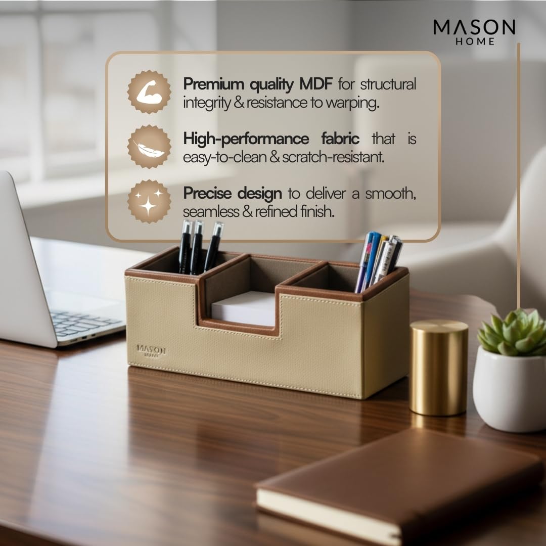 MASON HOME Imperial Napels Vegan Leather Accessories Desk Organiser - 1pc - L 27" x B 10" x H 10" | Home - Office - Table - Desk | Pen - Pencil - Stationery - Accessories | Organizer | Stand | Holder 3